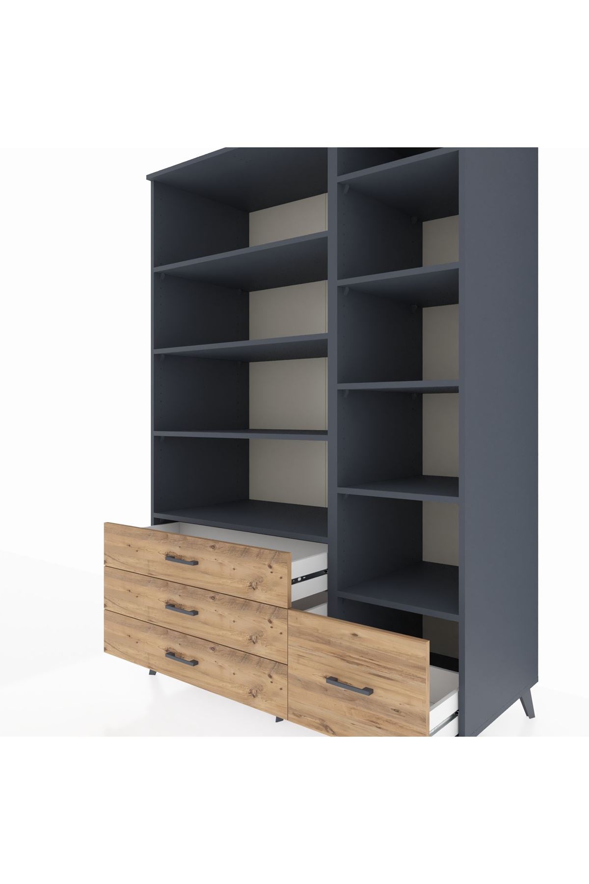 Kronos Dolap 9 Raflı 4 Çekmeceli 132x59x195 Antrasit-Antrasit/Çam