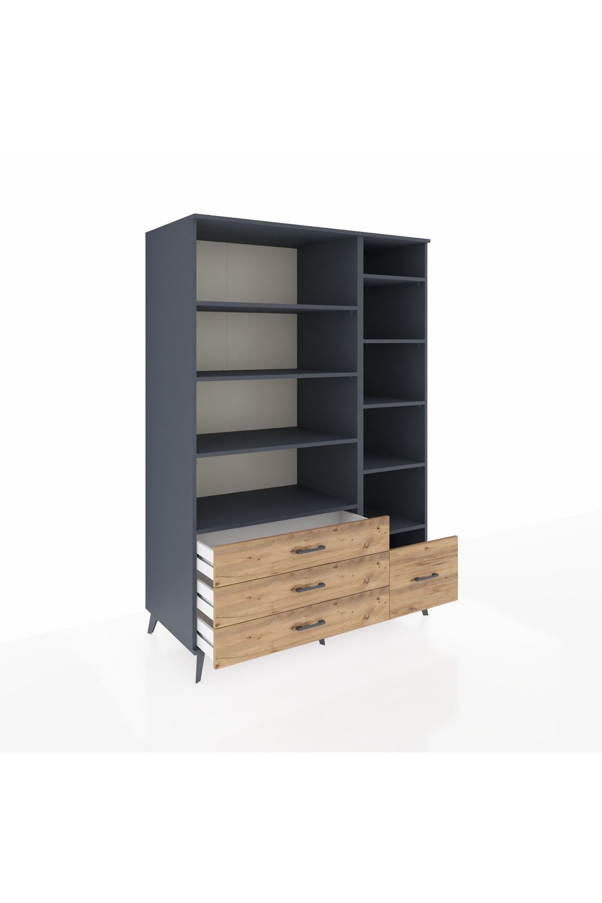 Kronos Dolap 9 Raflı 4 Çekmeceli 132x59x195 Antrasit-Antrasit/Çam