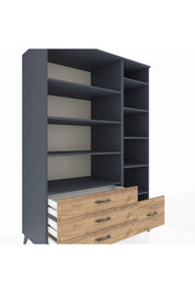 Kronos Dolap 9 Raflı 4 Çekmeceli 132x59x195 Antrasit-Antrasit/Çam