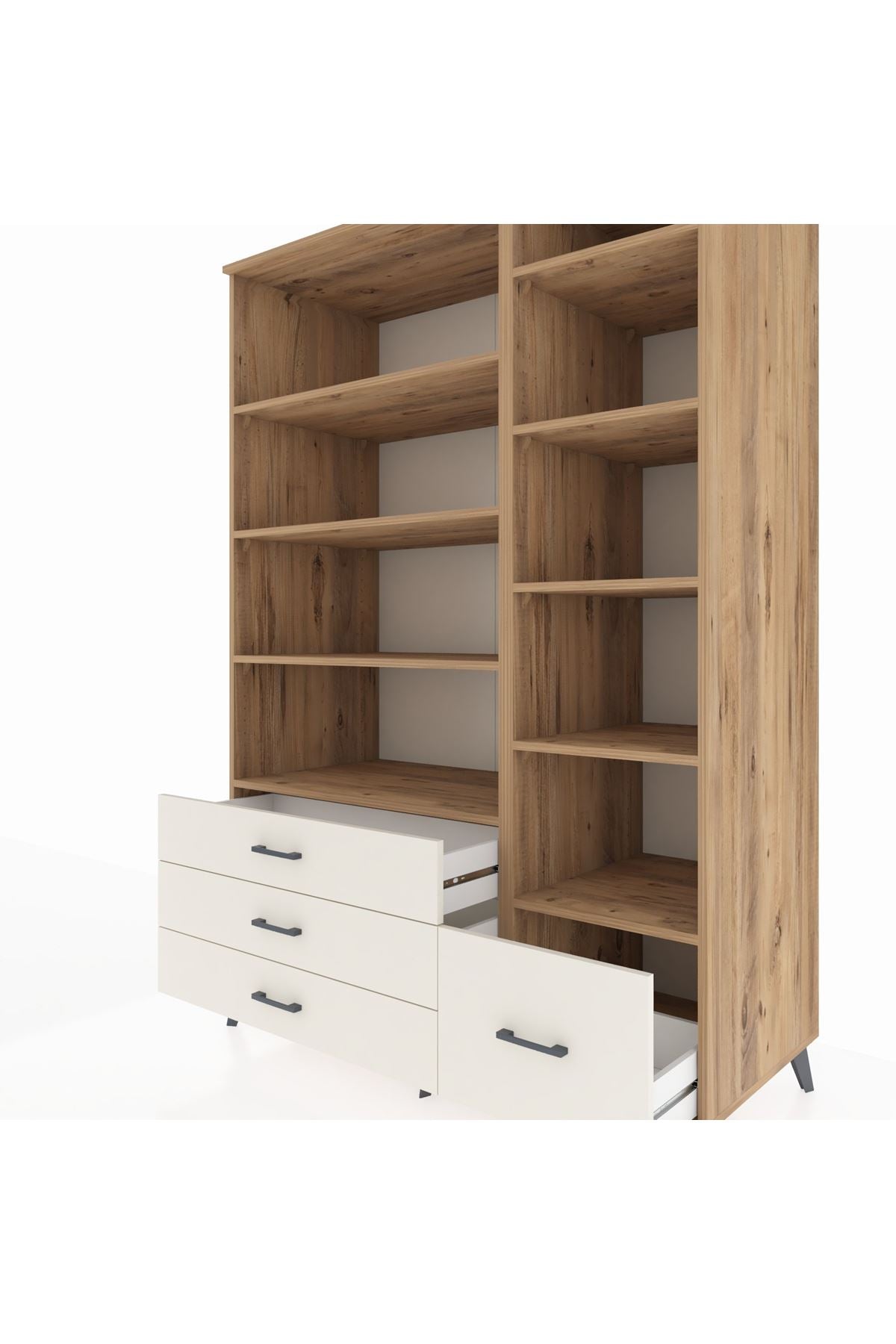 Kronos Dolap 9 Raflı 4 Çekmeceli 132x59x195 Çam-Çam/Aytaşı