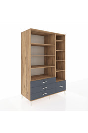 Kronos Dolap 9 Raflı 4 Çekmeceli 132x59x195 Çam-Çam/Antrasit