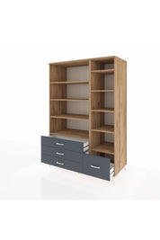 Kronos Dolap 9 Raflı 4 Çekmeceli 132x59x195 Çam-Çam/Antrasit