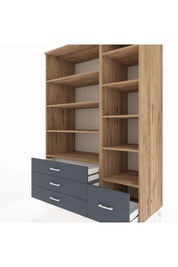 Kronos Dolap 9 Raflı 4 Çekmeceli 132x59x195 Çam-Çam/Antrasit