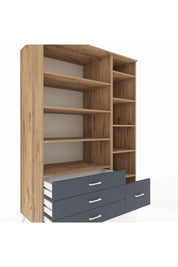 Kronos Dolap 9 Raflı 4 Çekmeceli 132x59x195 Çam-Çam/Antrasit