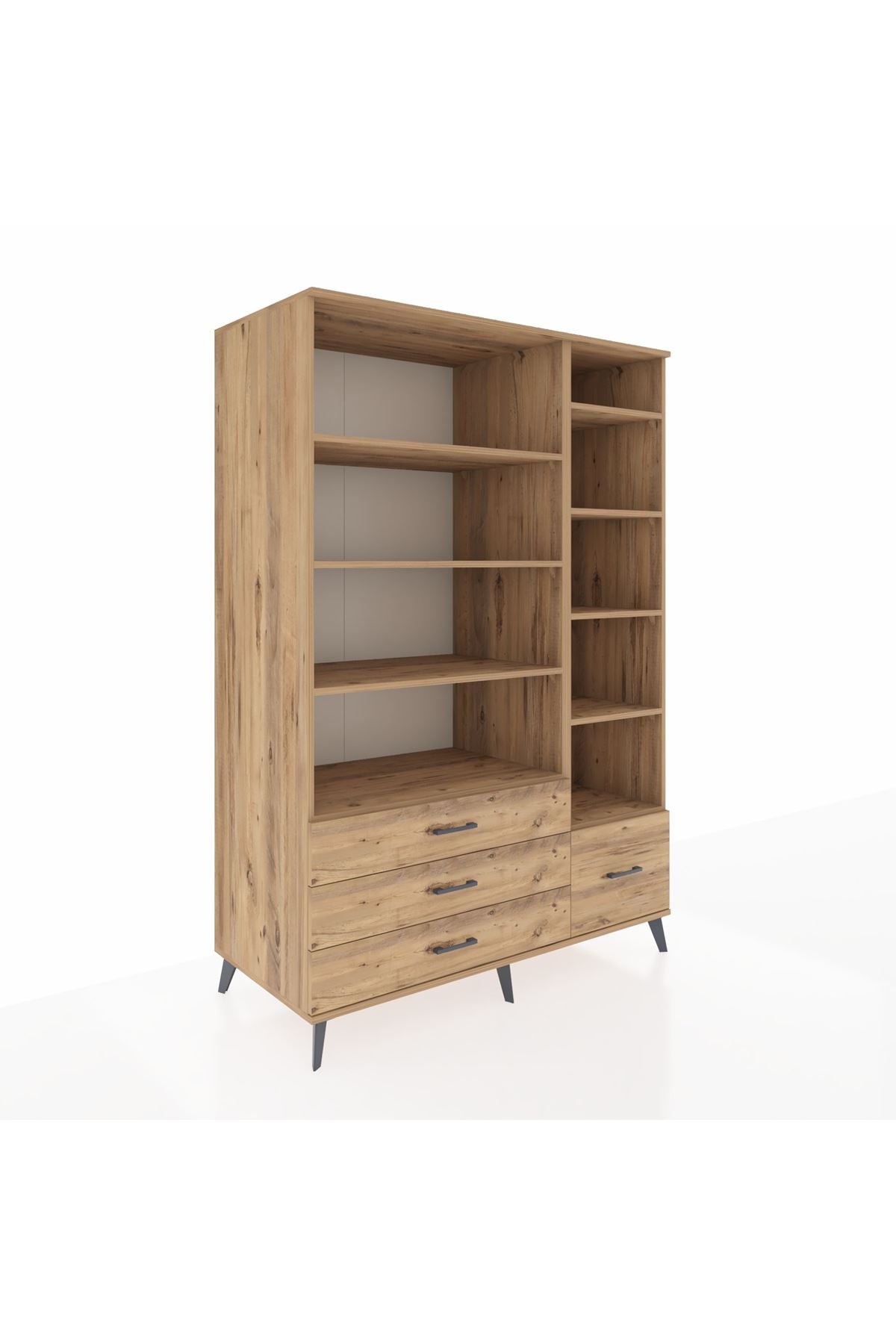 Kronos Dolap 9 Raflı 4 Çekmeceli 132x59x195 Çam-Çam/Çam