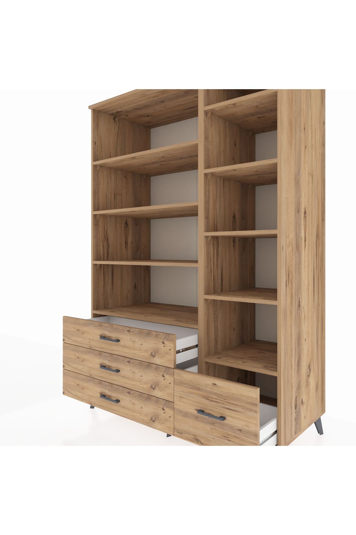 Kronos Dolap 9 Raflı 4 Çekmeceli 132x59x195 Çam-Çam/Çam