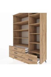 Kronos Dolap 9 Raflı 4 Çekmeceli 132x59x195 Çam-Çam/Çam