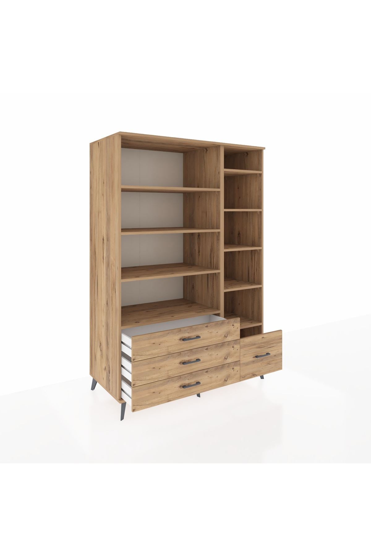 Kronos Dolap 9 Raflı 4 Çekmeceli 132x59x195 Çam-Çam/Çam