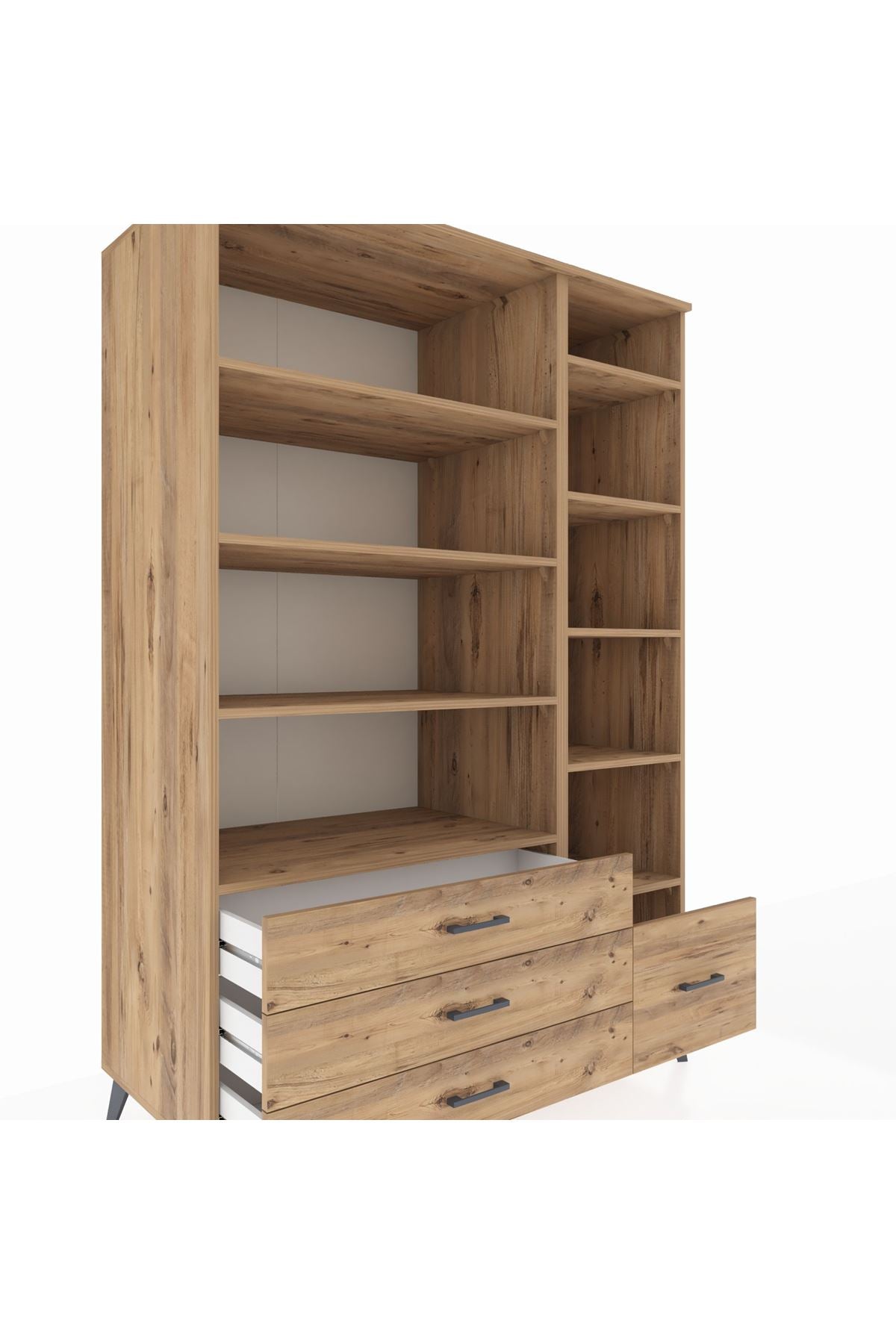 Kronos Dolap 9 Raflı 4 Çekmeceli 132x59x195 Çam-Çam/Çam