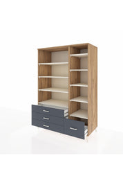 Kronos Dolap 9 Raflı 4 Çekmeceli 132x59x195 Çam-Aytaşı/Antrasit