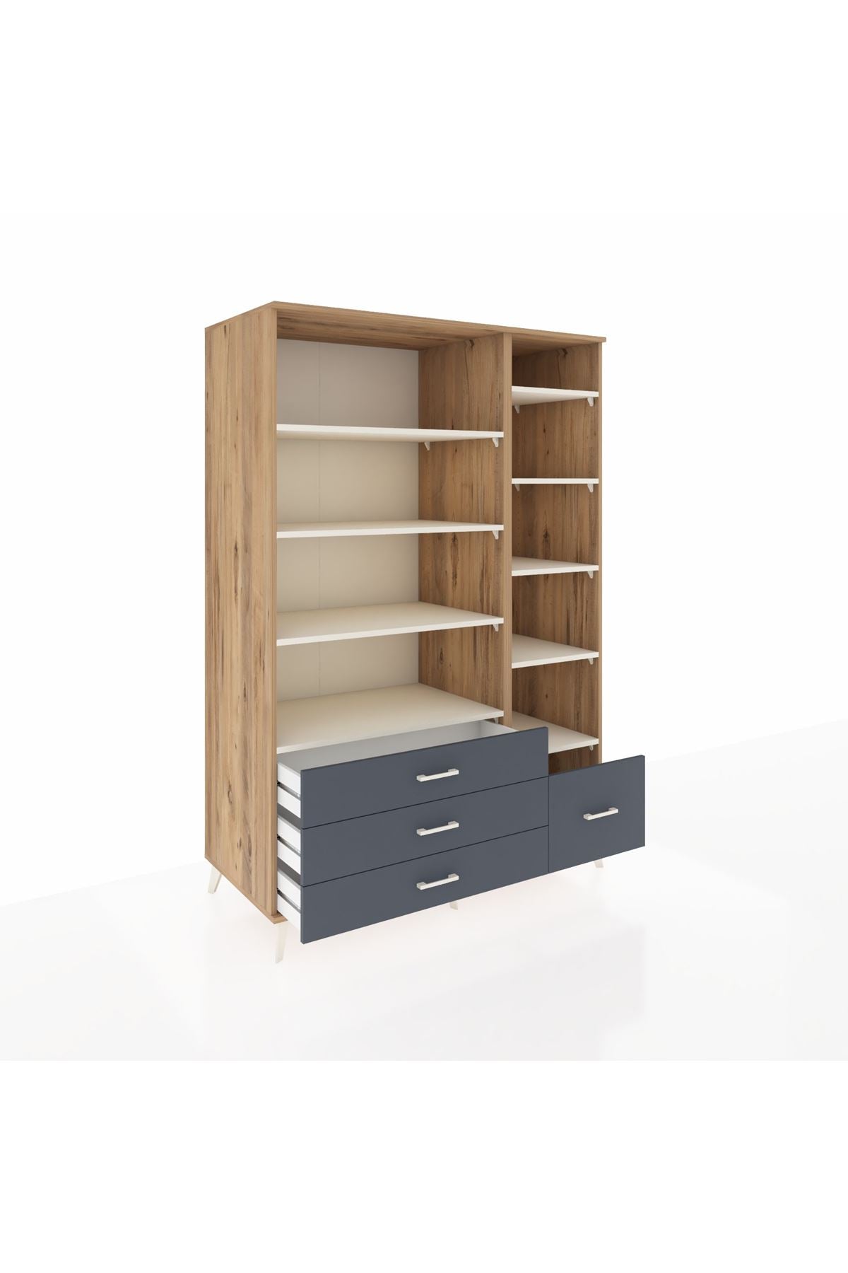 Kronos Dolap 9 Raflı 4 Çekmeceli 132x59x195 Çam-Aytaşı/Antrasit