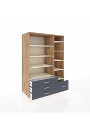 Kronos Dolap 9 Raflı 4 Çekmeceli 132x59x195 Çam-Aytaşı/Antrasit