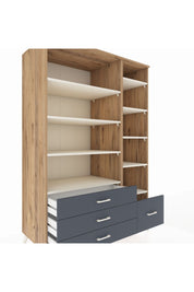 Kronos Dolap 9 Raflı 4 Çekmeceli 132x59x195 Çam-Aytaşı/Antrasit