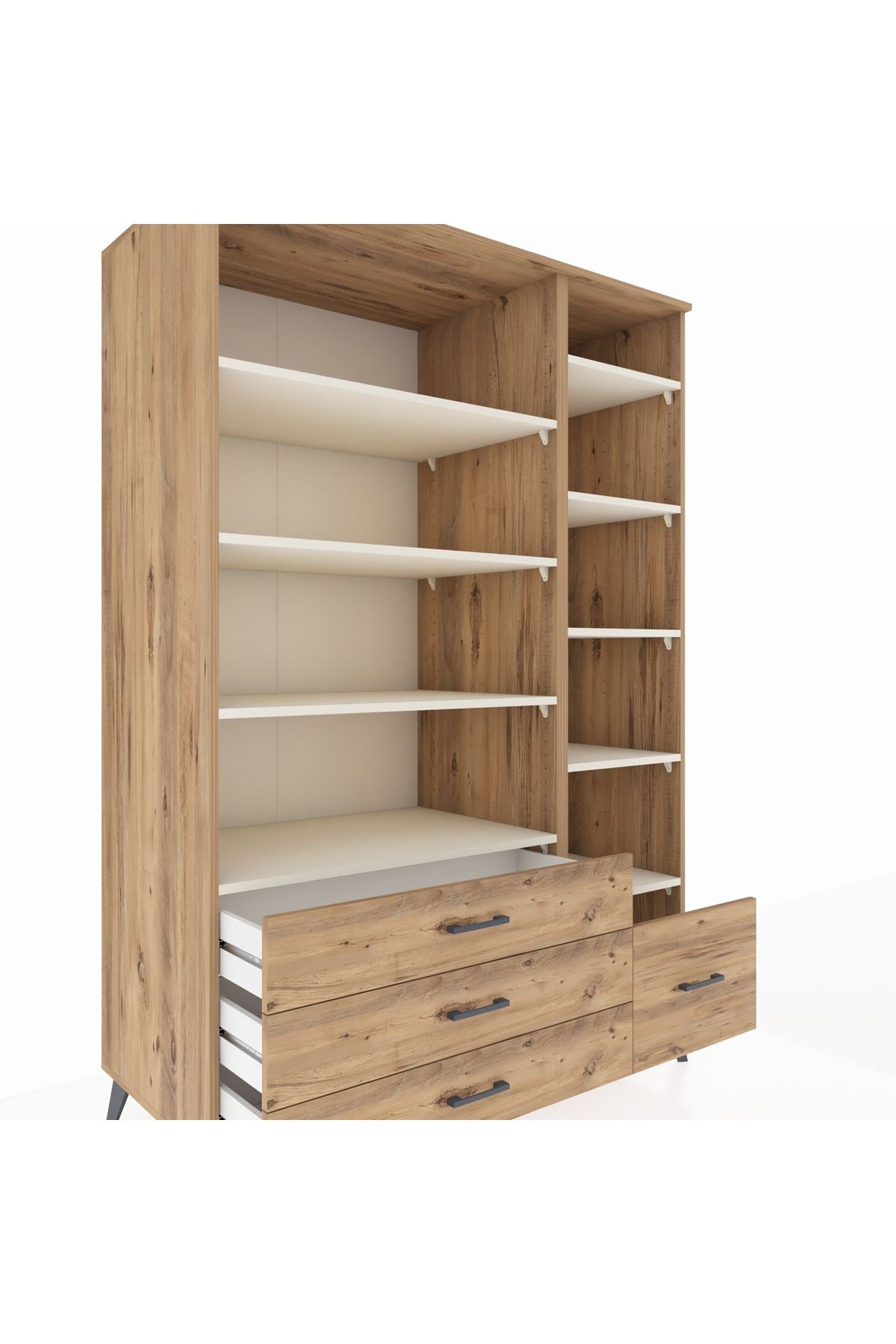 Kronos Dolap 9 Raflı 4 Çekmeceli 132x59x195 Çam-Aytaşı/Çam