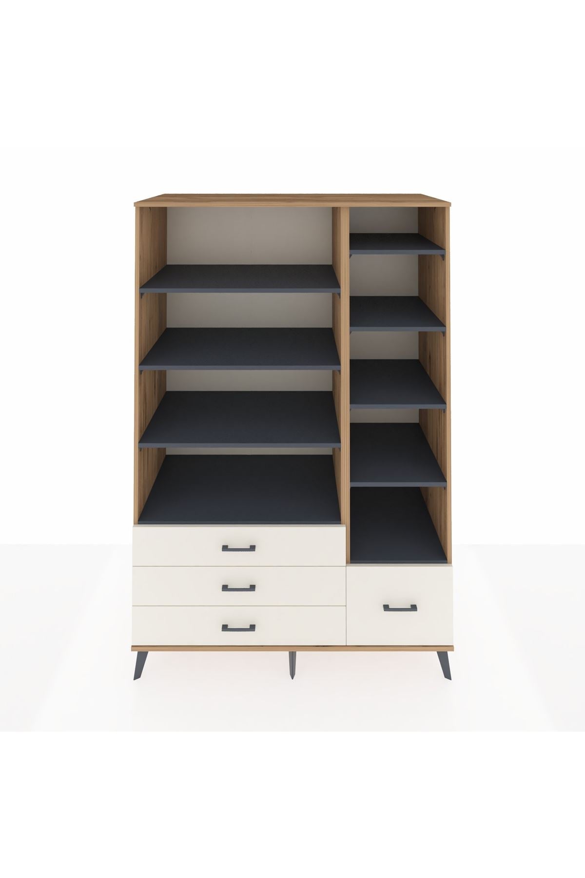 Kronos Dolap 9 Raflı 4 Çekmeceli 132x59x195 Çam-Antrasit/Aytaşı