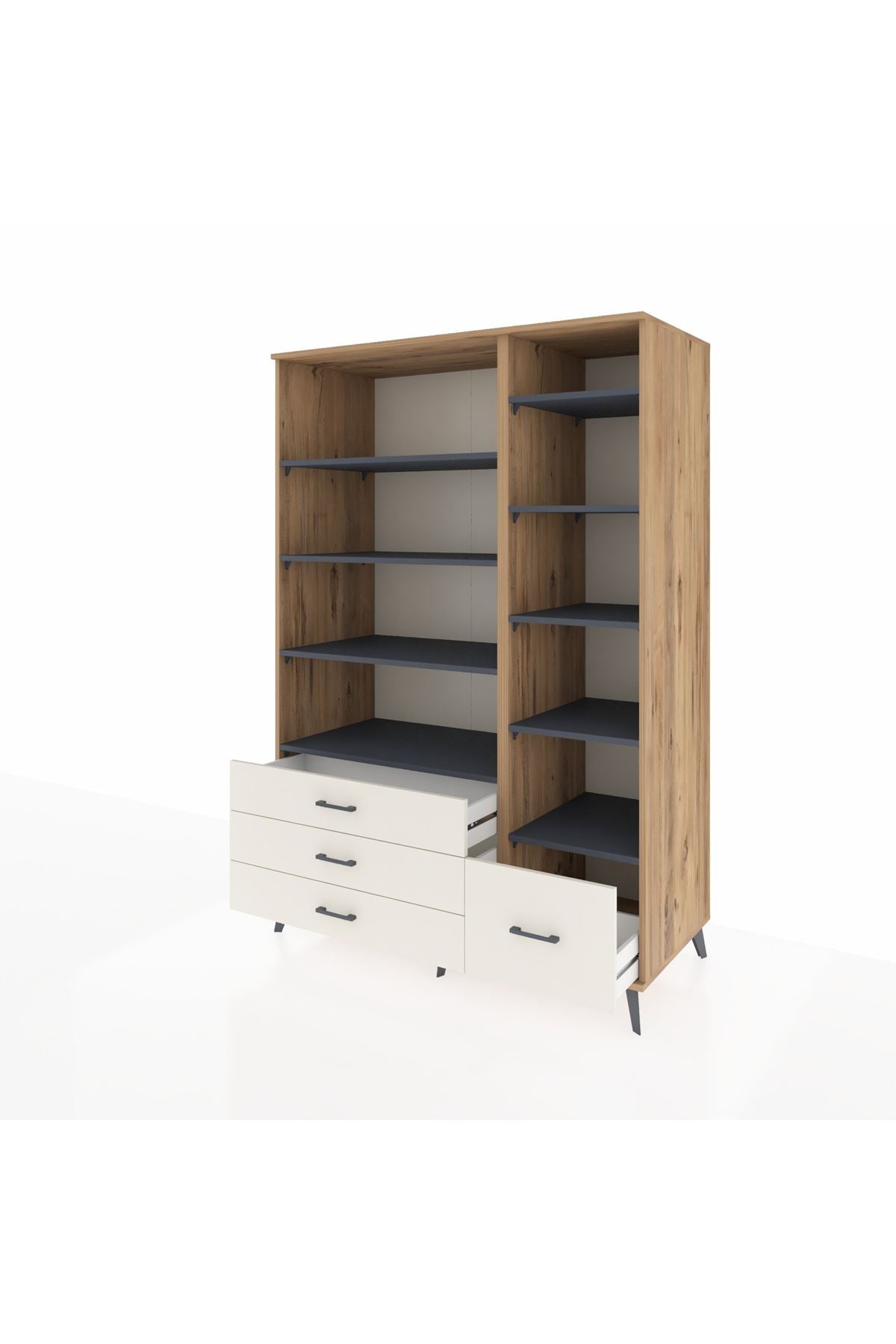 Kronos Dolap 9 Raflı 4 Çekmeceli 132x59x195 Çam-Antrasit/Aytaşı