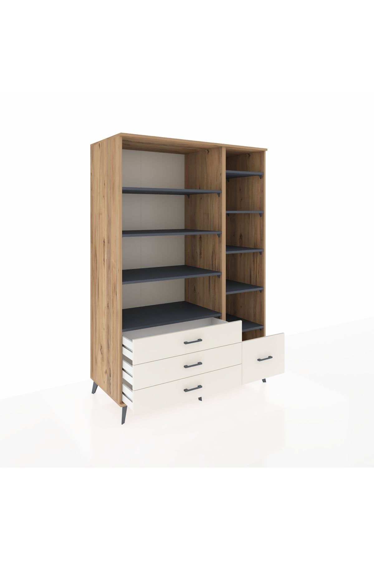 Kronos Dolap 9 Raflı 4 Çekmeceli 132x59x195 Çam-Antrasit/Aytaşı