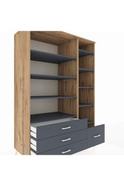 Kronos Dolap 9 Raflı 4 Çekmeceli 132x59x195 Çam-Antrasit/Antrasit