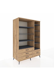 Kronos Dolap 9 Raflı 4 Çekmeceli 132x59x195 Çam-Antrasit/Çam