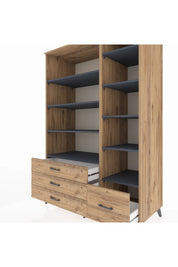 Kronos Dolap 9 Raflı 4 Çekmeceli 132x59x195 Çam-Antrasit/Çam