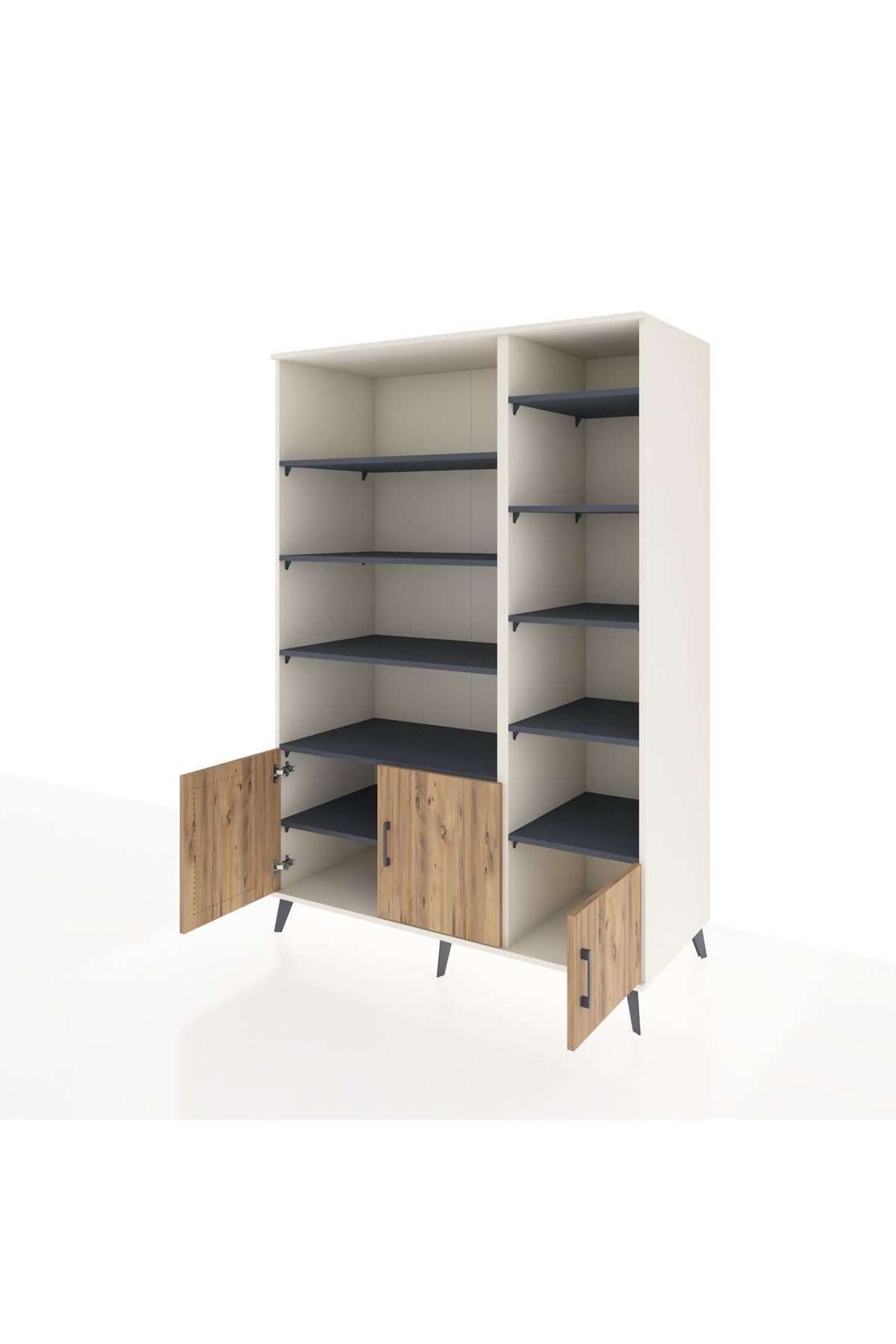 Kronos Dolap 10 Raflı 3 Kapaklı 132x59x195 Aytaşı-Çam/Antrasit