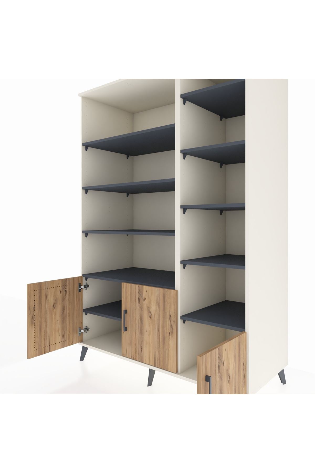 Kronos Dolap 10 Raflı 3 Kapaklı 132x59x195 Aytaşı-Çam/Antrasit