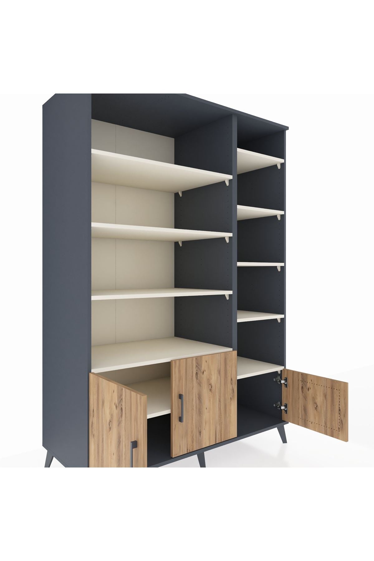 Kronos Dolap 10 Raflı 3 Kapaklı 132x59x195 Antrasit-Çam/Aytaşı