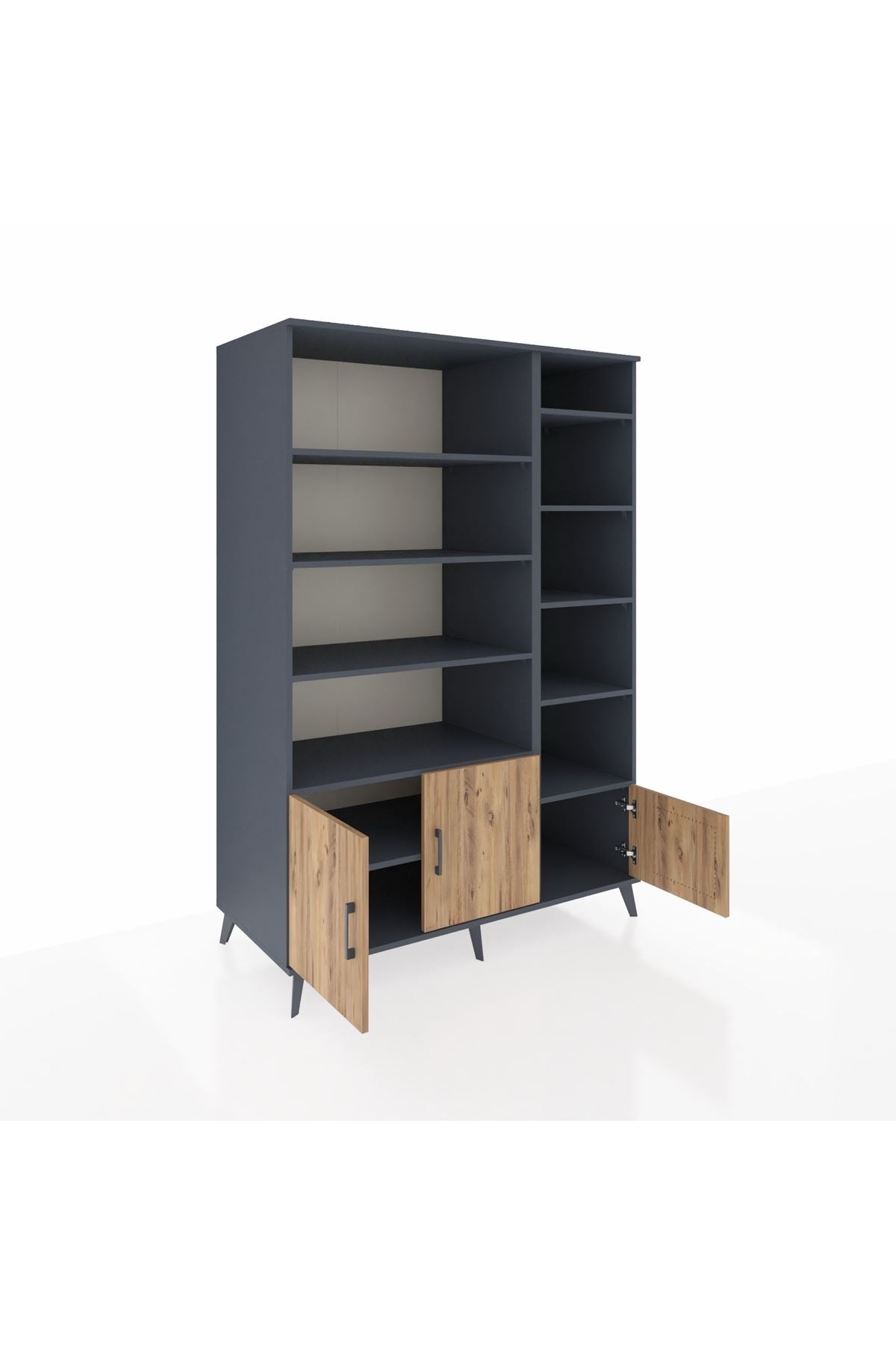 Kronos Dolap 10 Raflı 3 Kapaklı 132x59x195 Antrasit-Çam/Antrasit