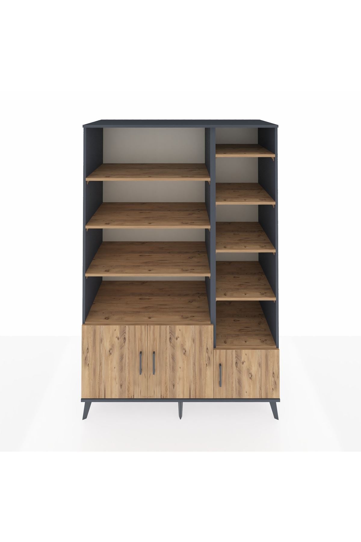 Kronos Dolap 10 Raflı 3 Kapaklı 132x59x195 Antrasit-Çam/Çam