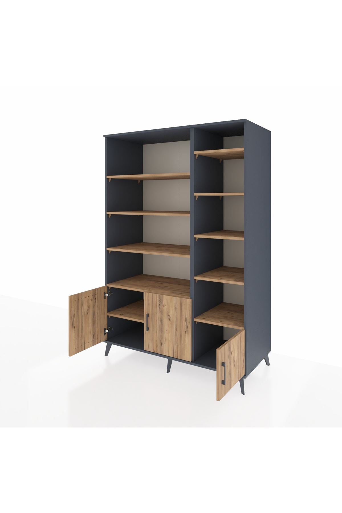 Kronos Dolap 10 Raflı 3 Kapaklı 132x59x195 Antrasit-Çam/Çam