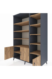 Kronos Dolap 10 Raflı 3 Kapaklı 132x59x195 Antrasit-Çam/Çam