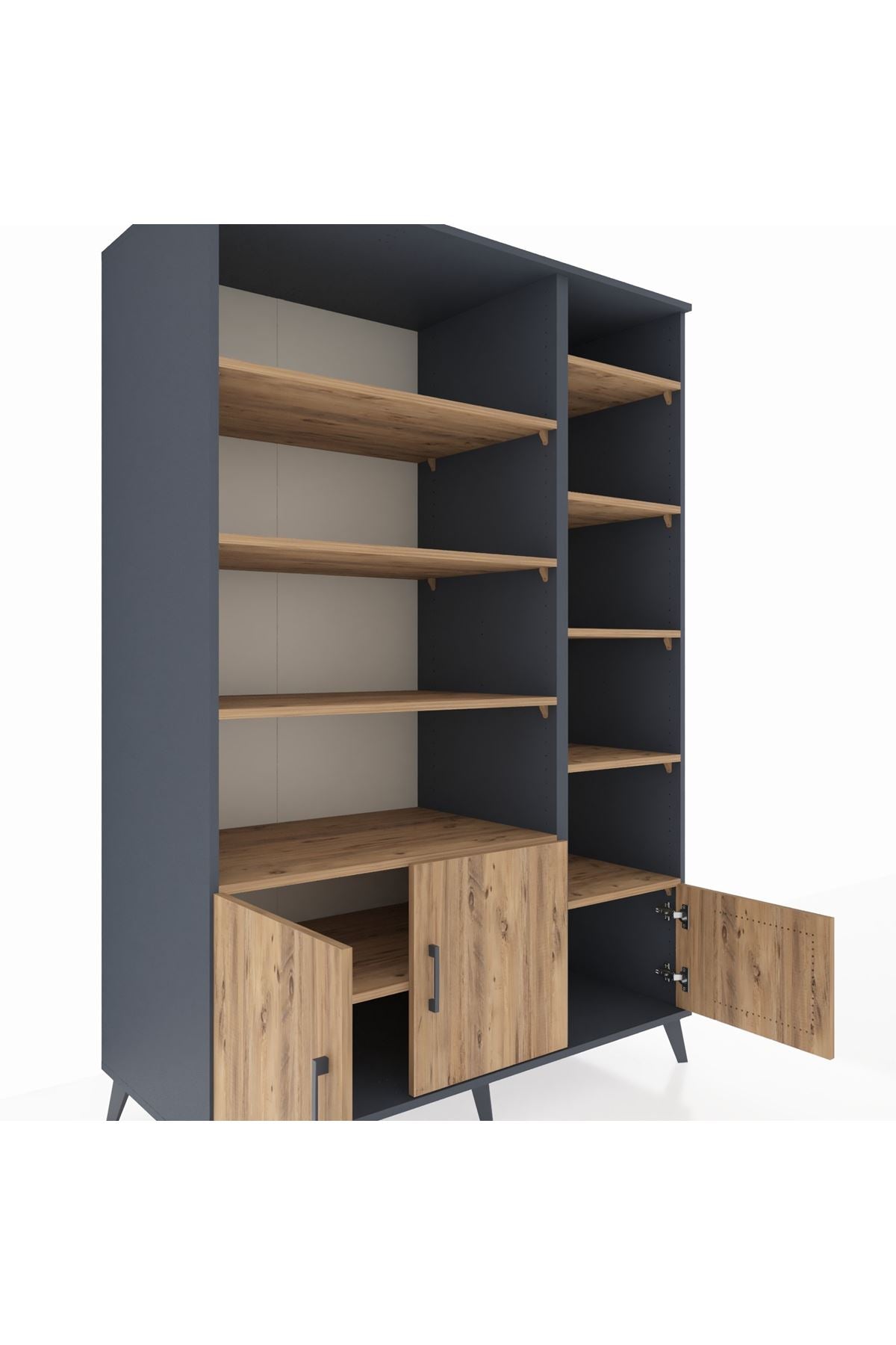 Kronos Dolap 10 Raflı 3 Kapaklı 132x59x195 Antrasit-Çam/Çam