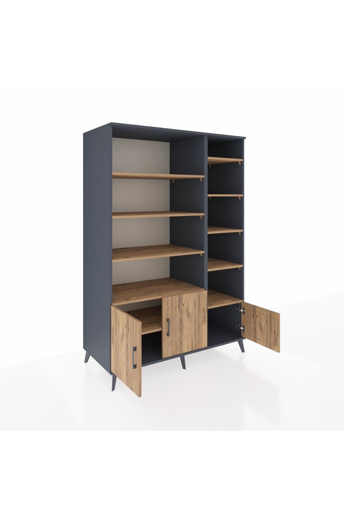 Kronos Dolap 10 Raflı 3 Kapaklı 132x59x195 Antrasit-Çam/Çam