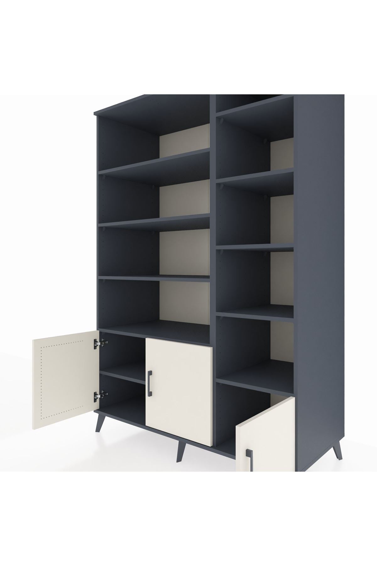 Kronos Dolap 10 Raflı 3 Kapaklı 132x59x195 Antrasit-Aytaşı/Antrasit