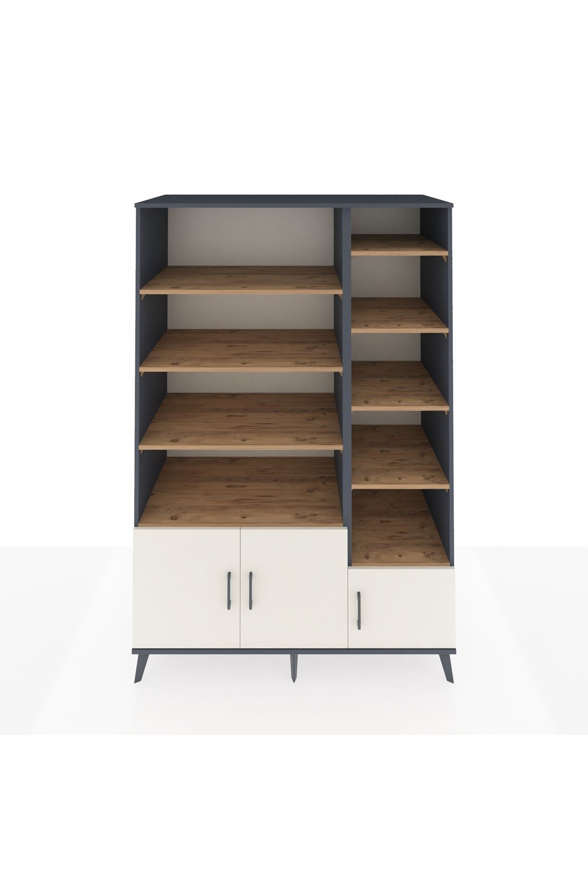 Kronos Dolap 10 Raflı 3 Kapaklı 132x59x195 Antrasit-Aytaşı/Çam