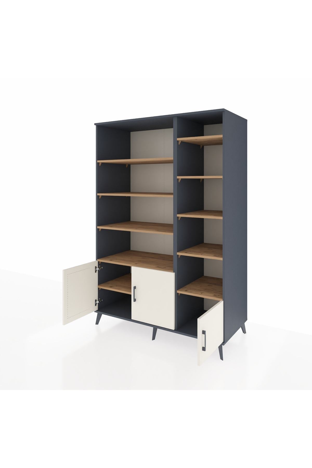 Kronos Dolap 10 Raflı 3 Kapaklı 132x59x195 Antrasit-Aytaşı/Çam