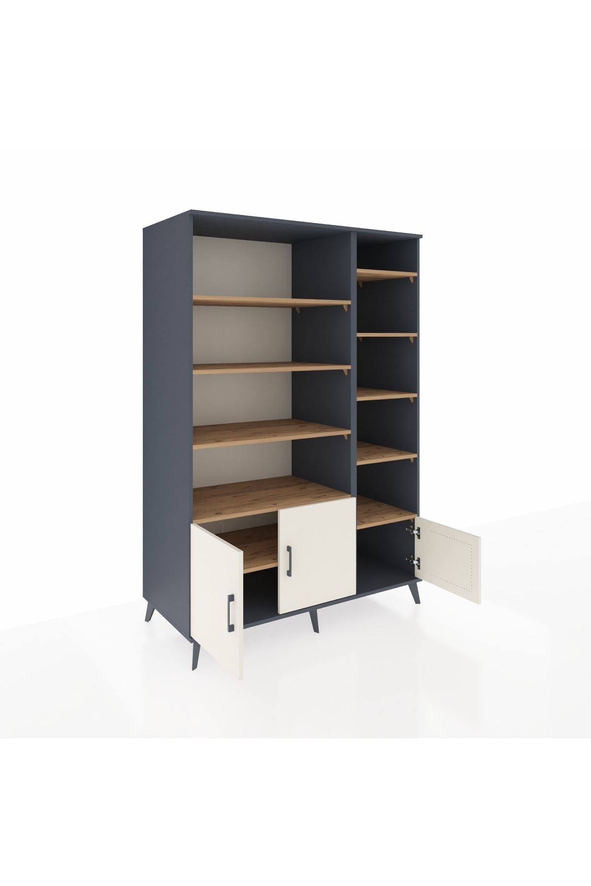 Kronos Dolap 10 Raflı 3 Kapaklı 132x59x195 Antrasit-Aytaşı/Çam