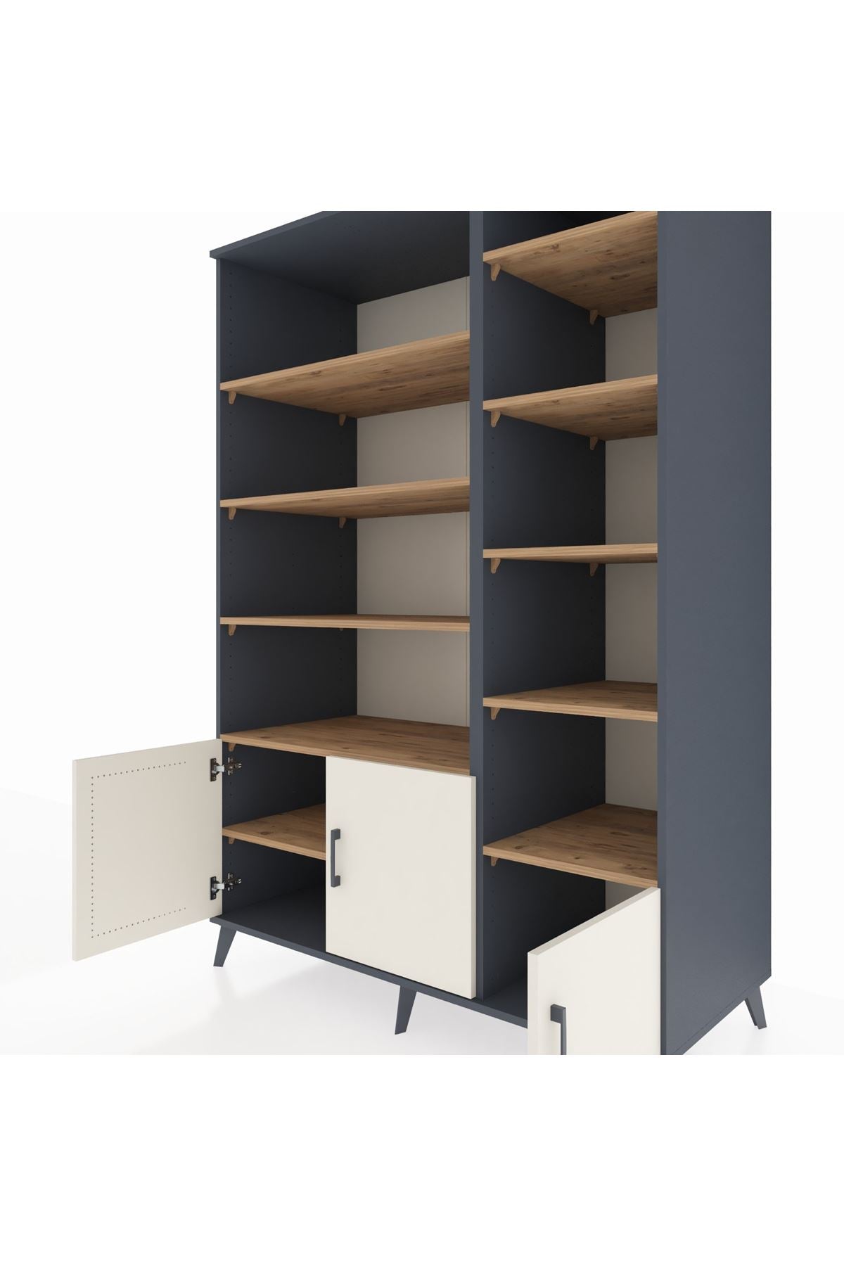 Kronos Dolap 10 Raflı 3 Kapaklı 132x59x195 Antrasit-Aytaşı/Çam