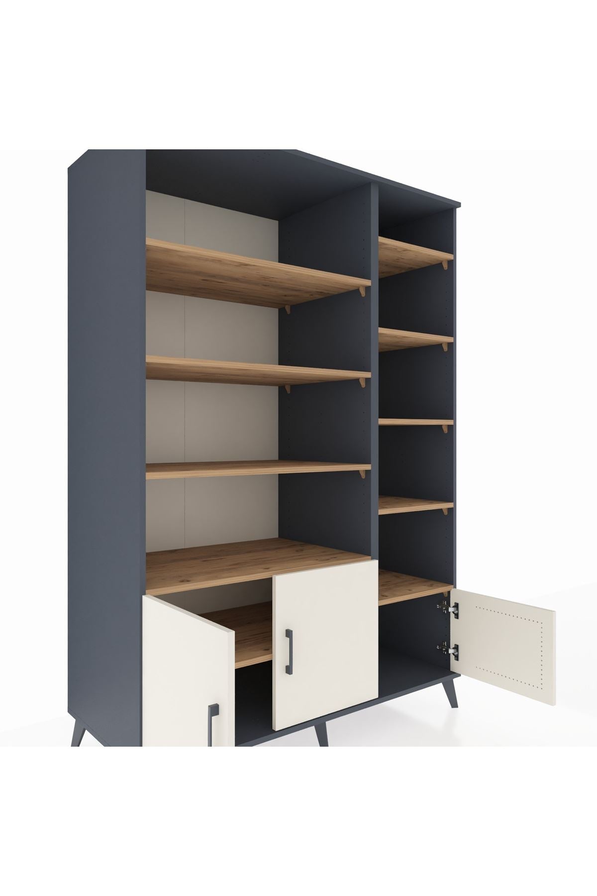 Kronos Dolap 10 Raflı 3 Kapaklı 132x59x195 Antrasit-Aytaşı/Çam