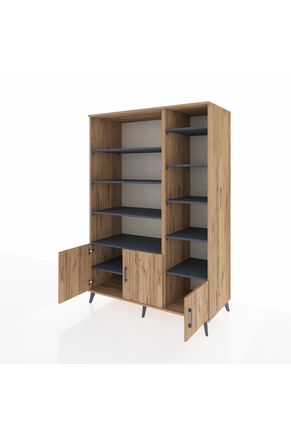 Kronos Dolap 10 Raflı 3 Kapaklı 132x59x195 Çam-Çam/Antrasit