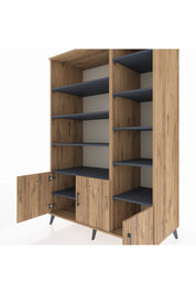 Kronos Dolap 10 Raflı 3 Kapaklı 132x59x195 Çam-Çam/Antrasit