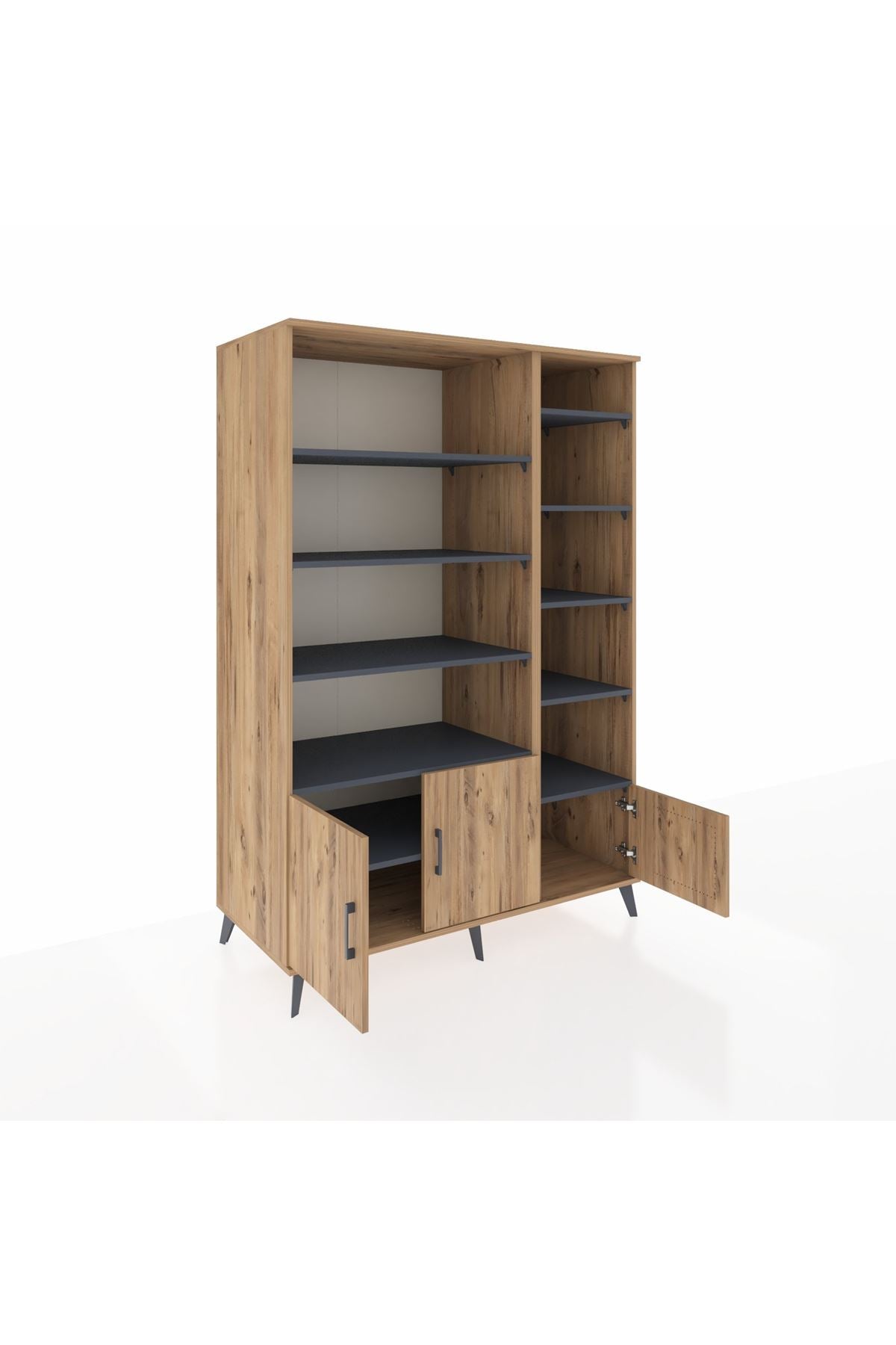 Kronos Dolap 10 Raflı 3 Kapaklı 132x59x195 Çam-Çam/Antrasit