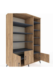 Kronos Dolap 10 Raflı 3 Kapaklı 132x59x195 Çam-Çam/Antrasit