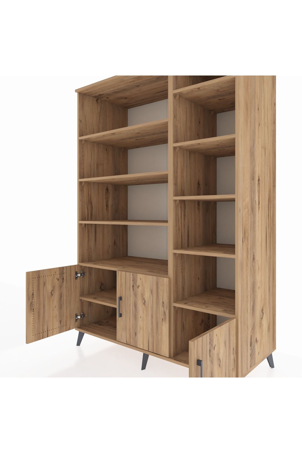 Kronos Dolap 10 Raflı 3 Kapaklı 132x59x195 Çam-Çam/Çam