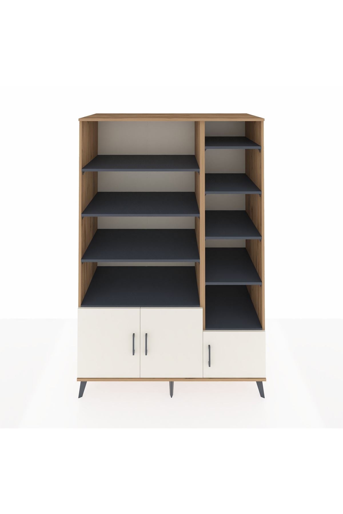 Kronos Dolap 10 Raflı 3 Kapaklı 132x59x195 Çam-Aytaşı/Antrasit