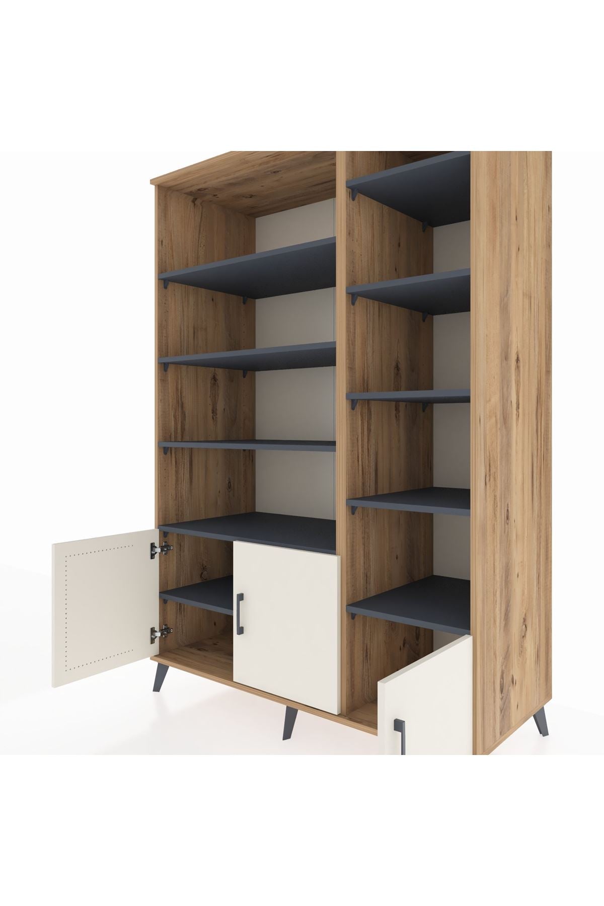 Kronos Dolap 10 Raflı 3 Kapaklı 132x59x195 Çam-Aytaşı/Antrasit