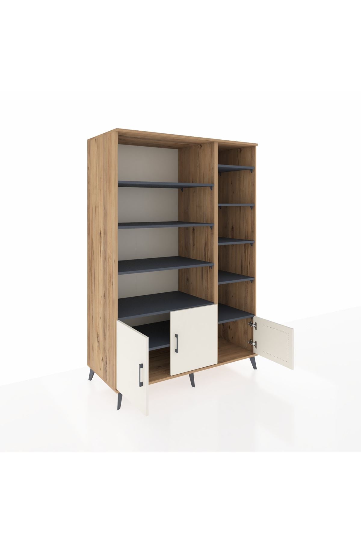 Kronos Dolap 10 Raflı 3 Kapaklı 132x59x195 Çam-Aytaşı/Antrasit