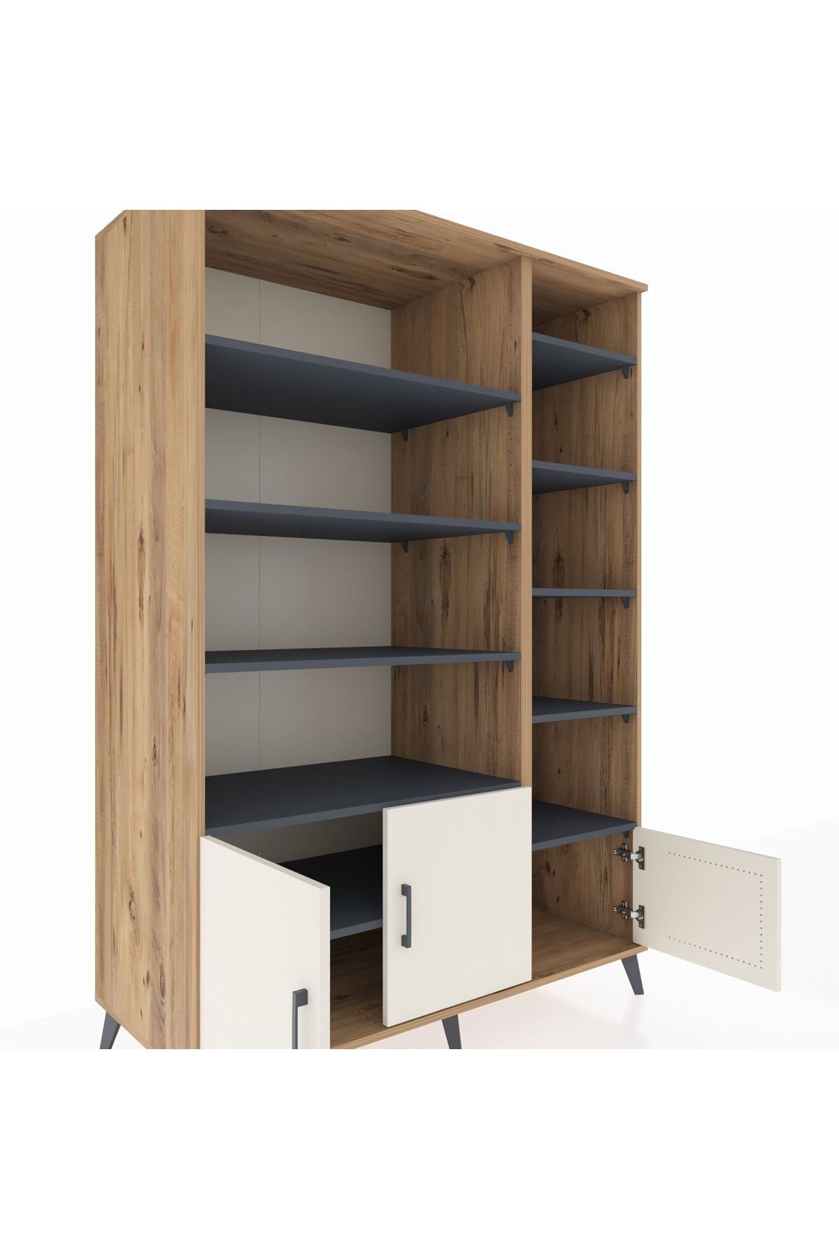 Kronos Dolap 10 Raflı 3 Kapaklı 132x59x195 Çam-Aytaşı/Antrasit