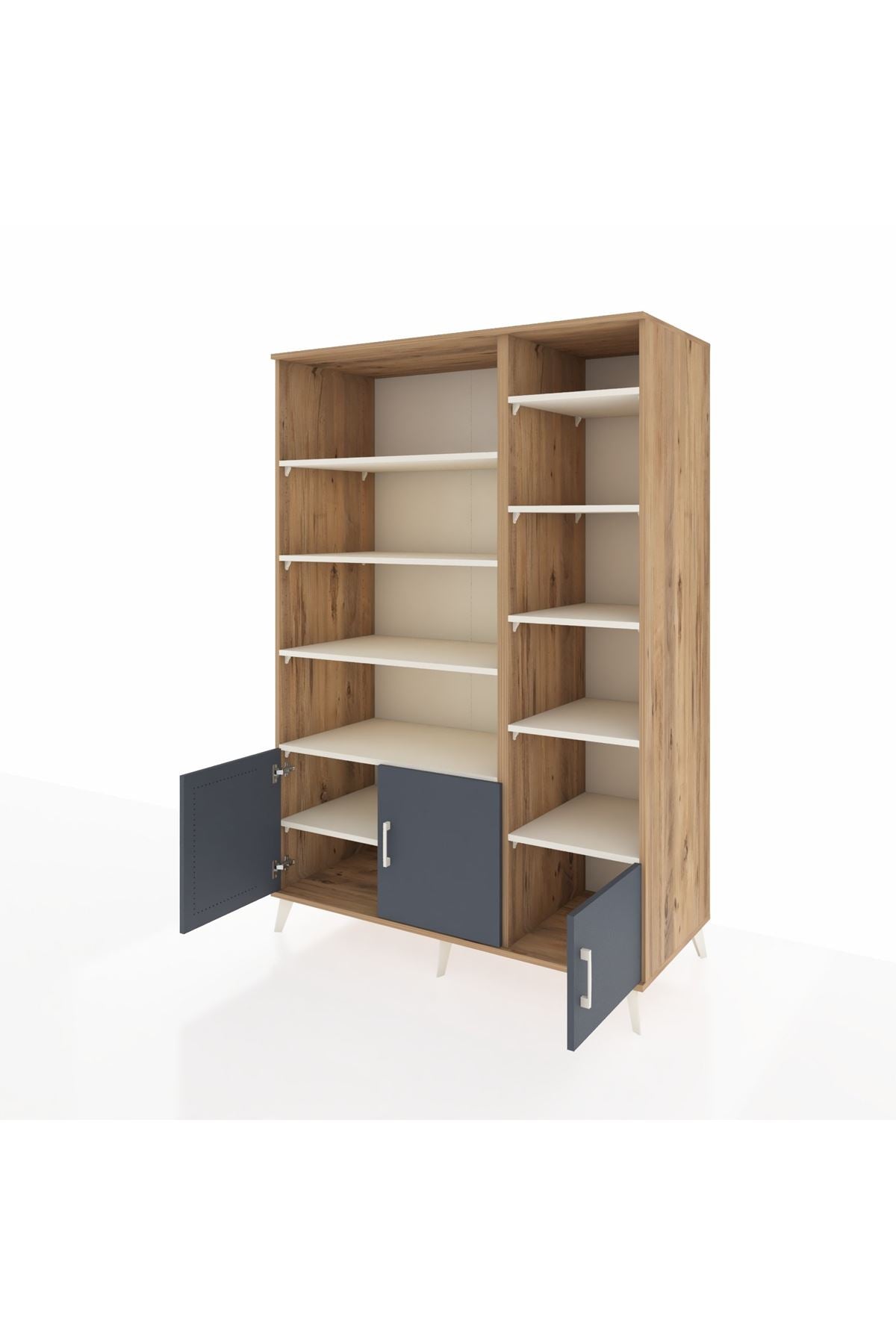 Kronos Dolap 10 Raflı 3 Kapaklı 132x59x195 Çam-Antrasit/Aytaşı