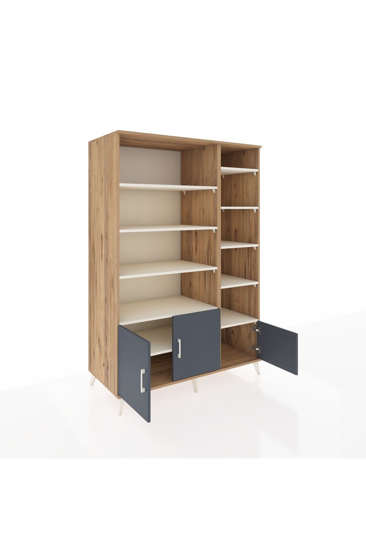 Kronos Dolap 10 Raflı 3 Kapaklı 132x59x195 Çam-Antrasit/Aytaşı